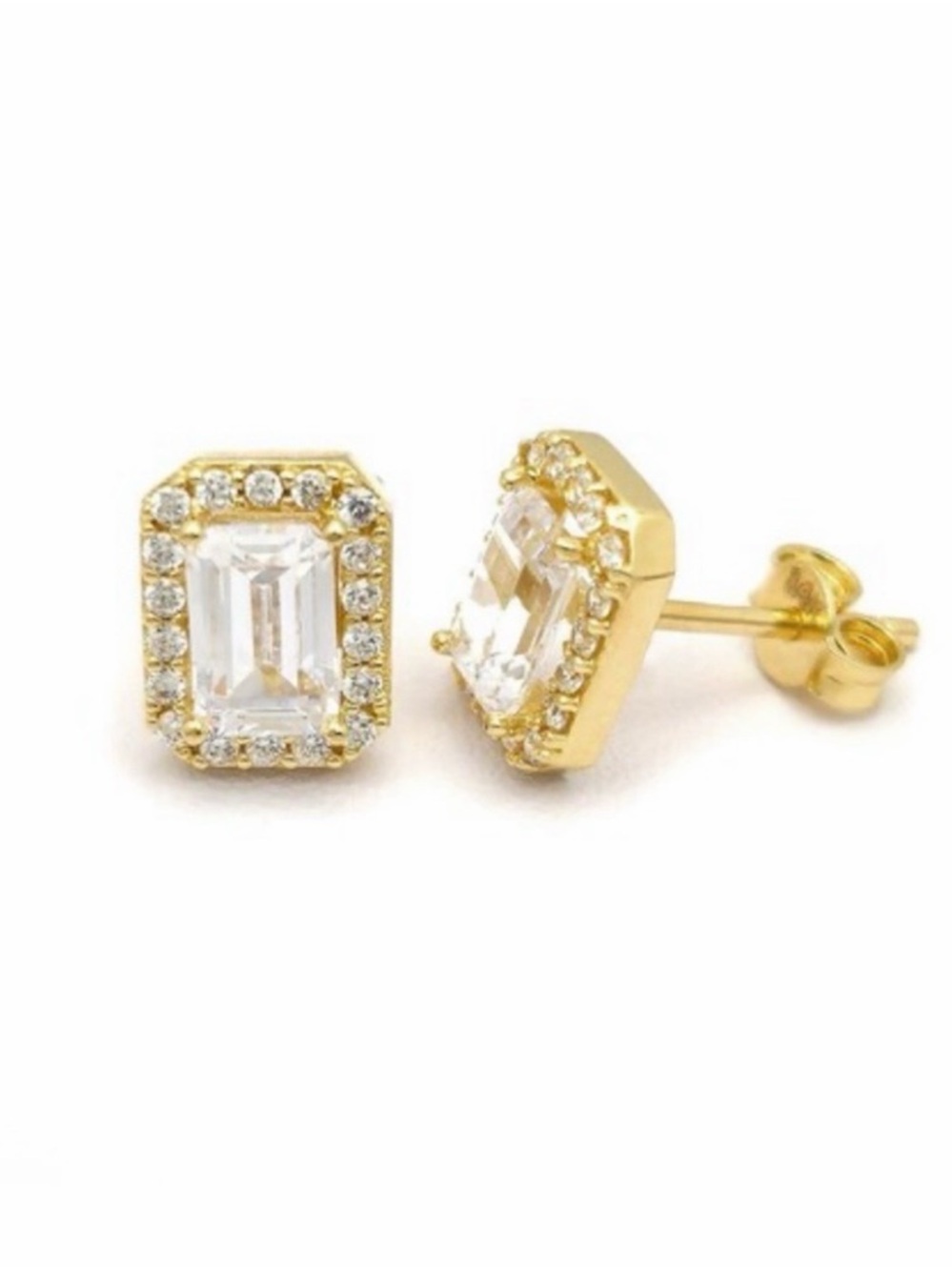 18K Gold-Plated Halo Style Stud Earrings